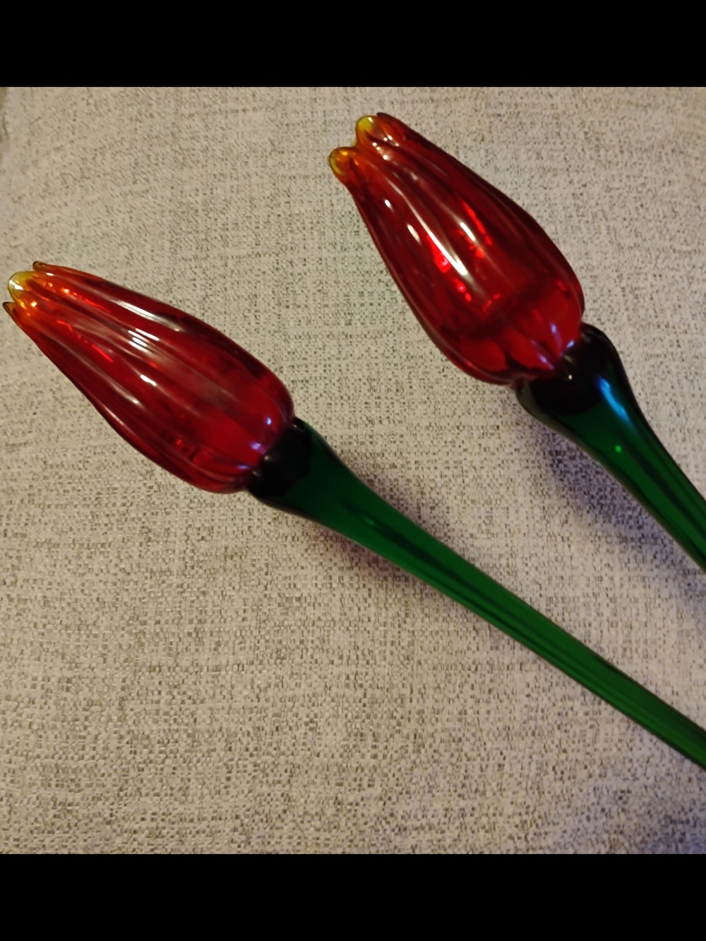 Pair of Red Glass Long Stem Tulips